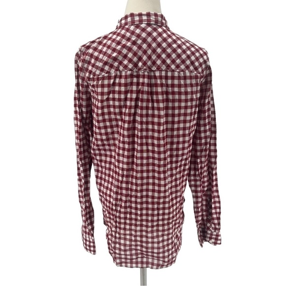 J. Crew Red White Gingham Long Sleeve Boy Fit Collared Shirt Size 10 Tall Womens - Picture 5 of 7
